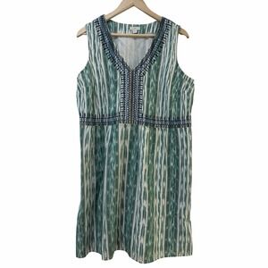 J Jill Embroidered Abstract‎ Print Mini Shift Dress Size LP Green Beachy Coastal